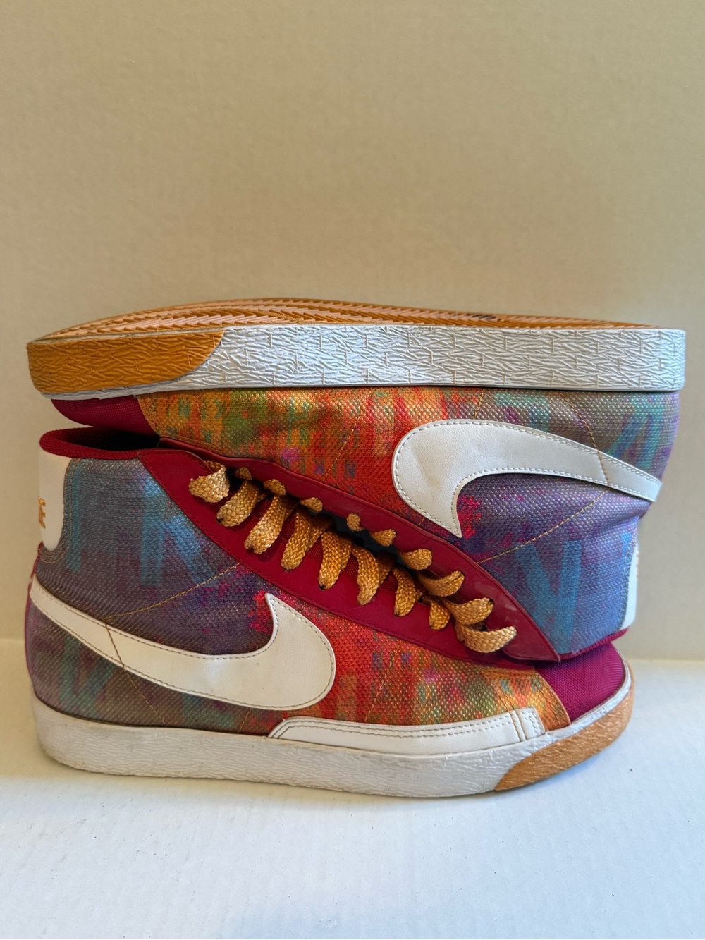 Nike Multicolor High-Top Sneakers with White Swoosh and Orange Accents - Picture 5 of 14